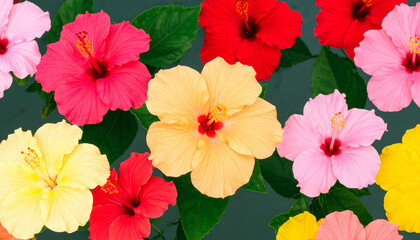Hibiscus Bloom: A vibrant collection of hibiscus flowers bursts forth in a kaleidoscope of colors, each petal a delicate brushstroke of nature's artistry. Capturing beauty and elegance