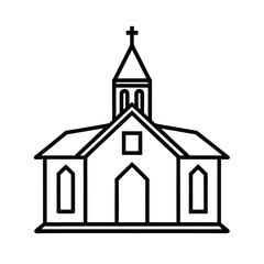 Vector art of simple outline drawing of a church building isolated