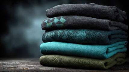 Stack of folded clothes in muted colors