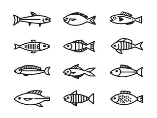 Minimal aquarium fish icons set in 2D vector style