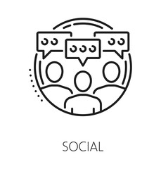 Social responsibility ESG thin line icon or pictogram. Company social responsibility and corporate environment governance lineart vector sign. Business ESG symbol with people social media avatars