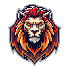 Obraz premium Fierce lion head mascot with fiery mane and intense gaze