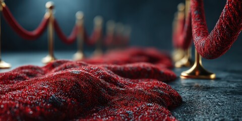 Red carpet event with velvet ropes creating a luxurious atmosphere for guests in a sophisticated setting