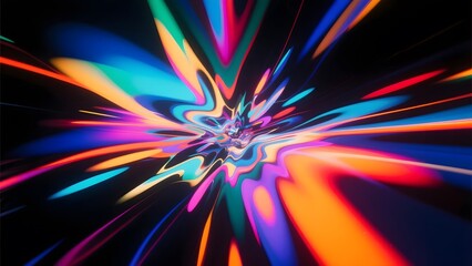 Vibrant Abstract Art with Radiating Neon Lines