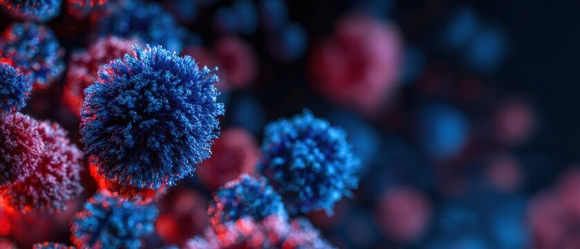 The intricate details of a virus structure illuminated in vibrant colors.