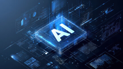 Artificial intelligence data analytics digital technology futuristic interface glowing blue virtual database innovation business network modern abstract high tech