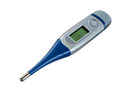 Industrial digital thermometer with probe isolated on transparent or white background