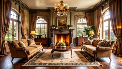 Luxurious living room with fireplace