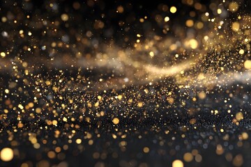 Naklejka premium Golden particles flowing in the dark background.
