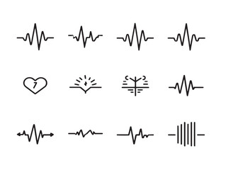 Obraz premium Heartbeat and pulse icons in clean minimal line style