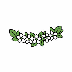 Obraz premium Flowers with leaves arranged in gentle curve, delicate blossoms showcasing purity and renewal. Flowers, with leaves, create visually appealing border for many creative applications.