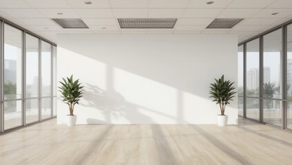 Obraz premium Blank wall in bright concrete office with large windows Mockup 3D rendering
