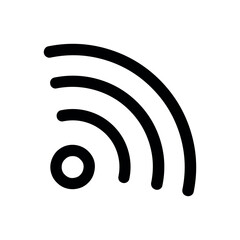 A simple black and white wifi symbol with three curved lines emanating from a central point signal icon