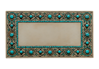 Persian mosaic nameplate with embedded turquoise and floral edge design for traditional Middle Eastern-inspired visual content