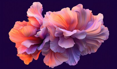 Floral art painting in peach pink and lavender colors with dark background