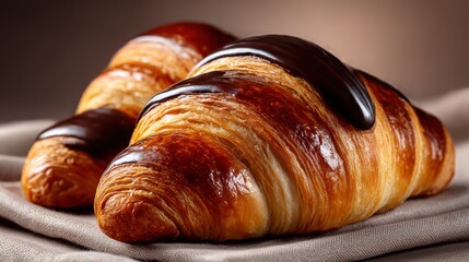 Delicious chocolate croissants on a linen cloth celebrating a rich culinary tradition