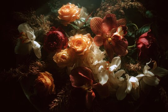 Dark, moody floral arrangement