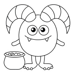 Cartoon monster with horns and a cauldron on a white background character cute