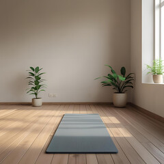 Minimalist Home Yoga Space &ndash; A serene and uncluttered indoor area designed for adults&rsquo; mindful movement, featuring natural light, clean design, and calm atmosphere.
