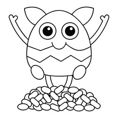 Cute Monster Standing On A Pile Of Beans Line Art cartoon character