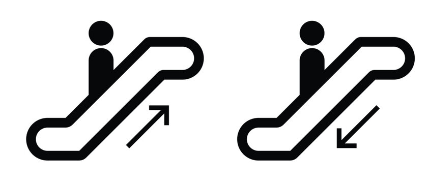 Escalator elevator icon. Up and down escalator Sign AIGA, Escalator black liner icon collection. Vector illustration.