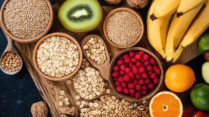 Aromatic Fruits and Grain Selection Displaying a Fresh, Natural Composition