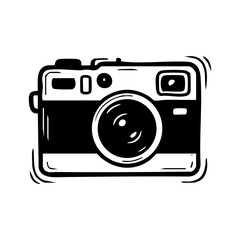 Black and white doodle camera illustration for photography enthusiasts and graphic design projects with style