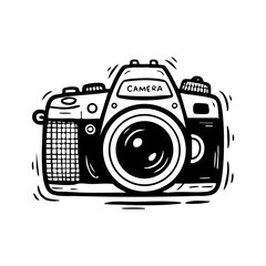 Vintage camera illustration for photography enthusiasts and graphic design projects black and white drawing