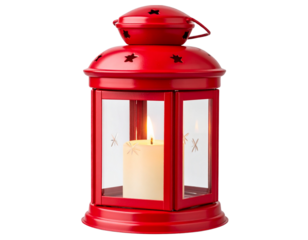  Vintage Red Christmas Lantern Prop with Flickering Candle Light, isolated on transparent background PNG