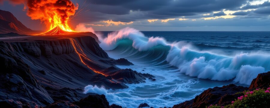 volcanic eruptions under or near oceans can cause tsunamis by displacing water rapidly especially if the eruption leads to caldera collapse or pyroclastic flow into the sea