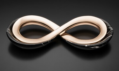 Naklejka premium Infinity loop sculpture metallic and marble intertwined on black