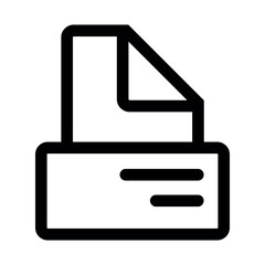 Black and white printer icon with paper coming out representing printing document process and technology