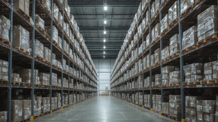 Goods on shelves of distribution center warehouse 