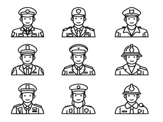 Police and firefighter tools in vector line icons
