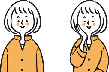 女性　上半身　ベクター（オレンジ）
