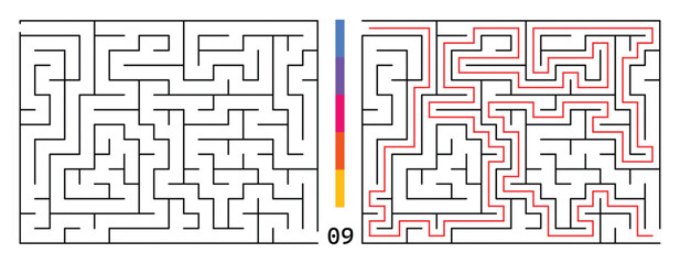 Abstract Maze Puzzle Labyrinth With Entry And Exit. Maze For Activity Book. Problem-Solving Puzzles Games For Workbook. Vector illustration - EPS 10