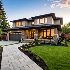 Obraz premium Modern home exterior, evening light