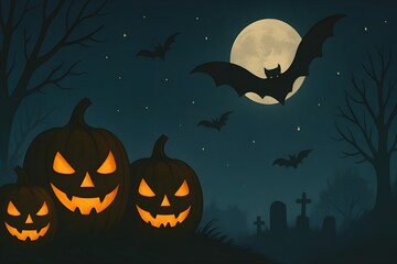 halloween background with pumpkin and bats