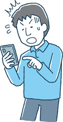 スマホを見て驚く男性