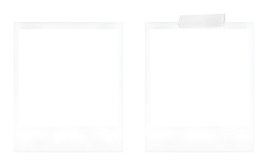 two realistic polaroid photo frame templates on transparent background, tape strip, removed background, extracted, cutout, png file
