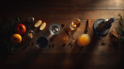 Naklejka premium A stylish array of cocktails and ingredients, perfect for a summer gathering.