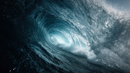 Fototapeta premium Ocean wave barrel, underwater view, sunlight, background, surfing