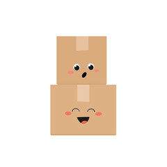 Stacked cartoon cardboard boxes with funny faces 