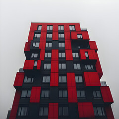 Red and Black Modern Building Illustration