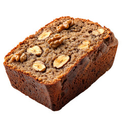Delicious banana bread loaf with walnuts and banana slices, a freshly baked treat for breakfast or dessert, perfect for healthy eating and snacking on transparent background