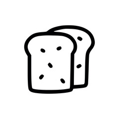 Two slices of bread with dark spots in a simple outline style perfect for breakfast or a snack time treat