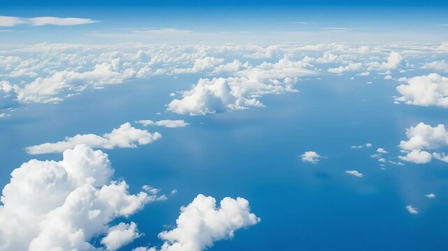 Vast Blue Sky Landscape with Puffy White Clouds High Above with Aerial View on a Sunny Day with Clear Atmosphere