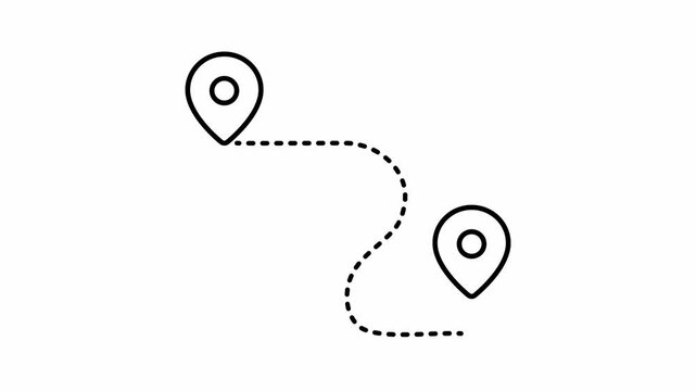 map pointer icon two location points, animated footage 4k looping in white screen