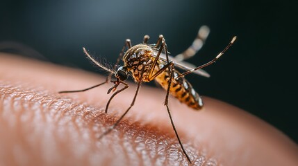 Mosquito Biting Human Skin Macro Close-up