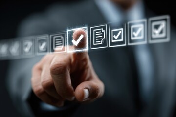 Businessperson interacts with digital checklist